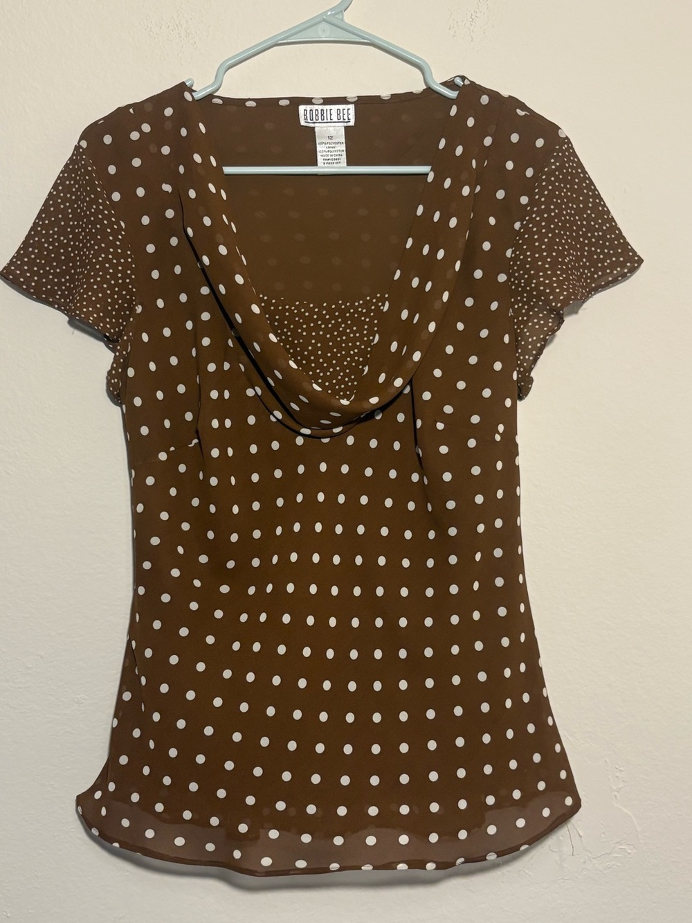 Vintage Bobbie Bee Brown Polka Dot Sheer Blouse Top Size 12 Ruffle Sleeve
